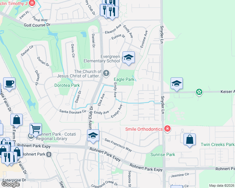 map of restaurants, bars, coffee shops, grocery stores, and more near 978 Emily Avenue in Rohnert Park