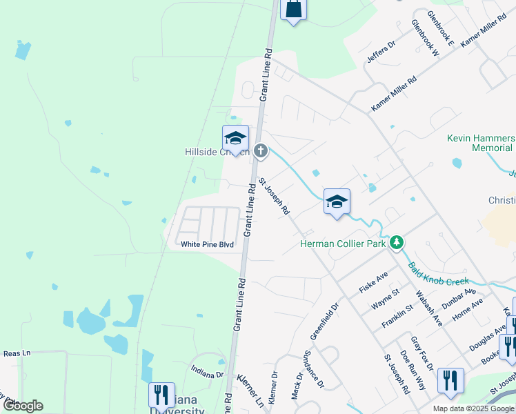 map of restaurants, bars, coffee shops, grocery stores, and more near 4706 Grant Line Road in New Albany