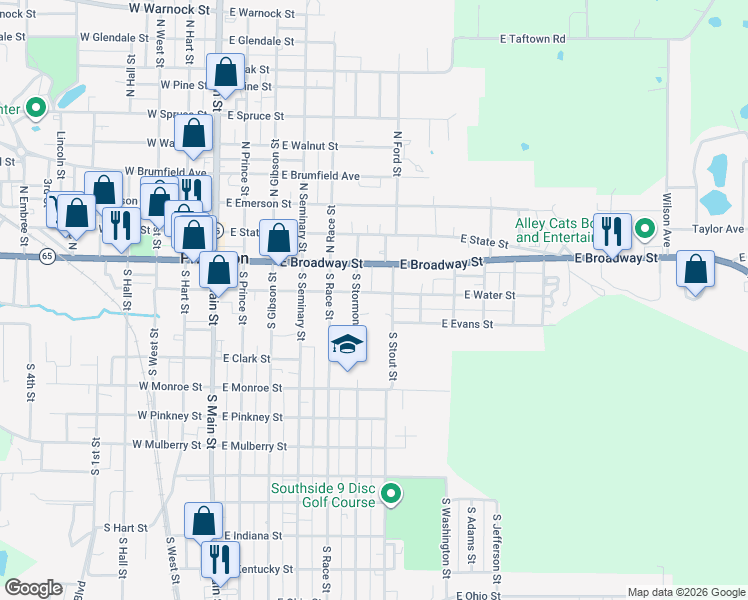 map of restaurants, bars, coffee shops, grocery stores, and more near 201-399 S Stormont St in Princeton