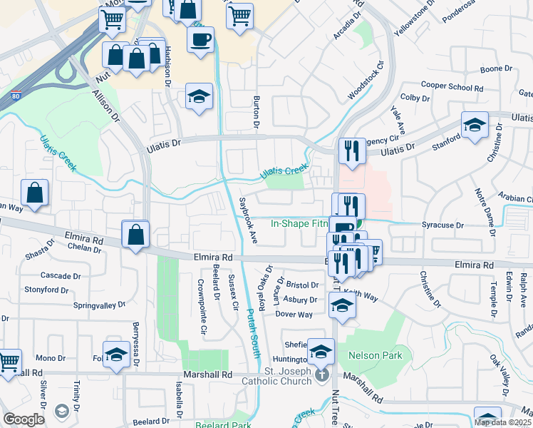 map of restaurants, bars, coffee shops, grocery stores, and more near 367 Portsmouth Avenue in Vacaville