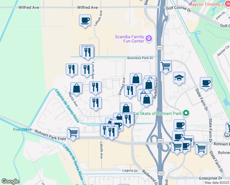 map of restaurants, bars, coffee shops, grocery stores, and more near 5850 Labath Avenue in Rohnert Park