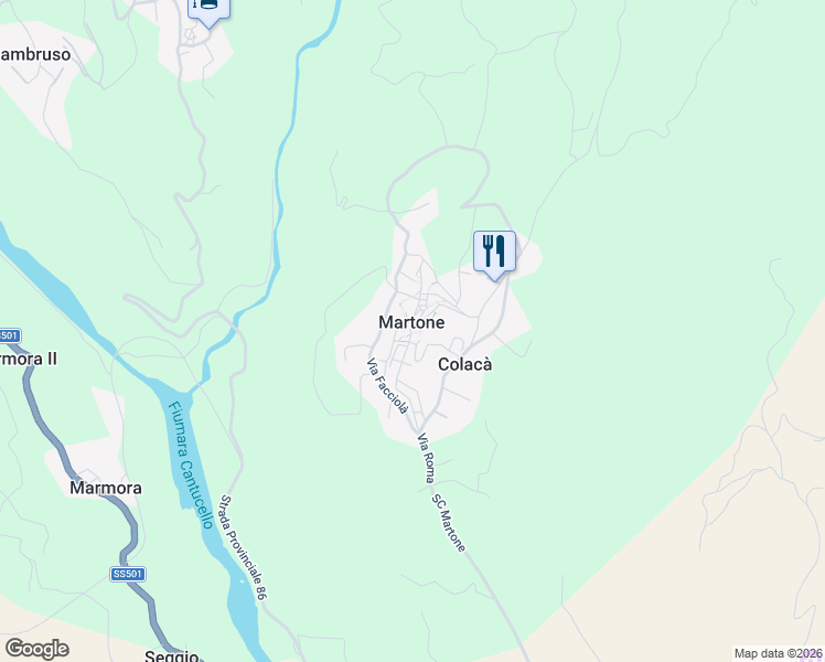 map of restaurants, bars, coffee shops, grocery stores, and more near 21 Via Colacà in Martone