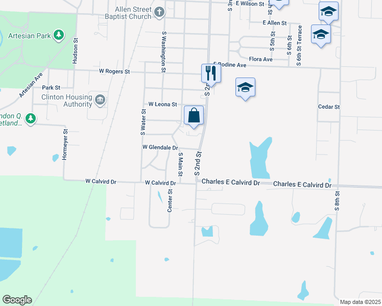 map of restaurants, bars, coffee shops, grocery stores, and more near 1413 South 2nd Street in Clinton