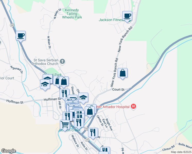 map of restaurants, bars, coffee shops, grocery stores, and more near 185 Placer Drive in Jackson