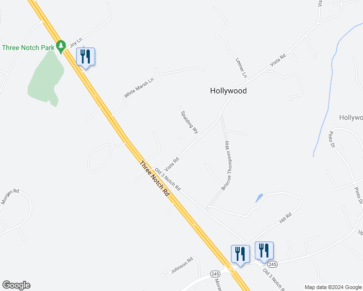 map of restaurants, bars, coffee shops, grocery stores, and more near 25001 Vista Road in Hollywood