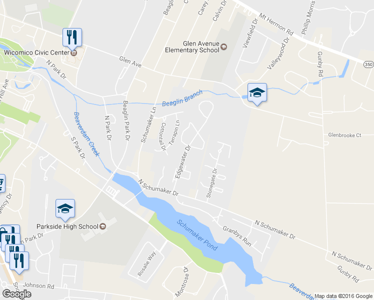 map of restaurants, bars, coffee shops, grocery stores, and more near 713 Edgewater Drive in Salisbury