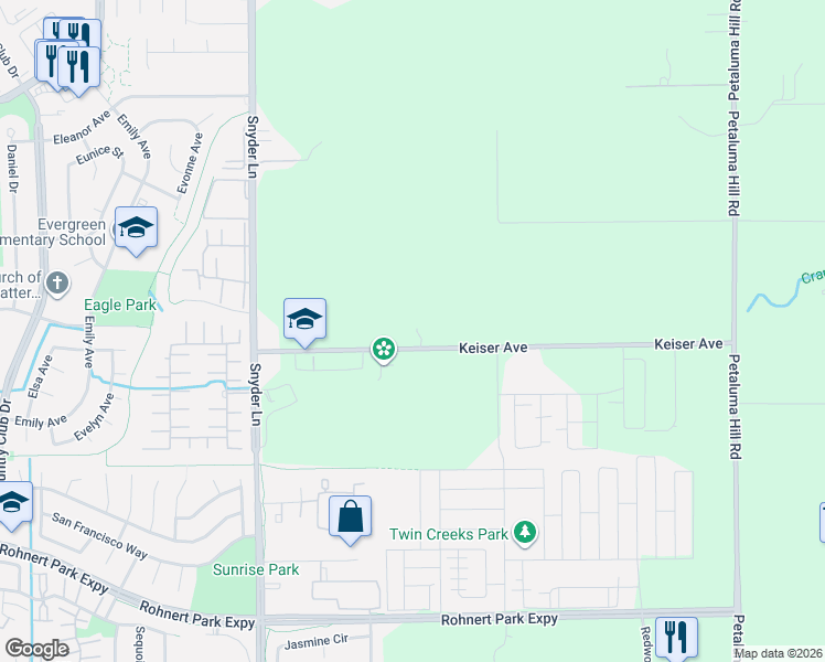 map of restaurants, bars, coffee shops, grocery stores, and more near 1505 Keiser Avenue in Santa Rosa