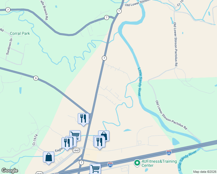 map of restaurants, bars, coffee shops, grocery stores, and more near 2-98 Wakland Dr in Grayson