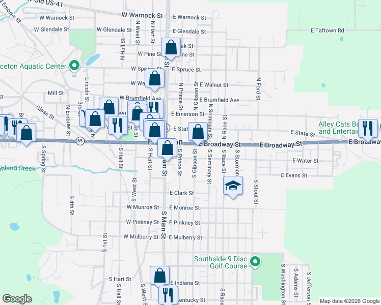 map of restaurants, bars, coffee shops, grocery stores, and more near 217 East Broadway Street in Princeton