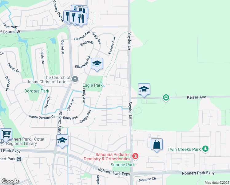 map of restaurants, bars, coffee shops, grocery stores, and more near 261 Círculo Tierra in Rohnert Park