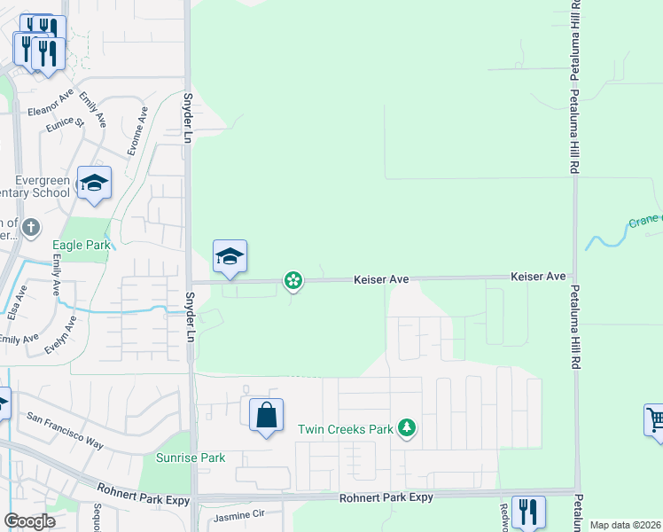 map of restaurants, bars, coffee shops, grocery stores, and more near 1505 Keiser Avenue in Santa Rosa