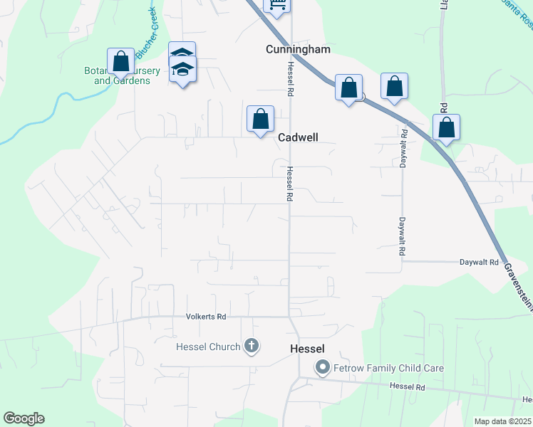 map of restaurants, bars, coffee shops, grocery stores, and more near 5091 Hutchinson Road in Sebastopol