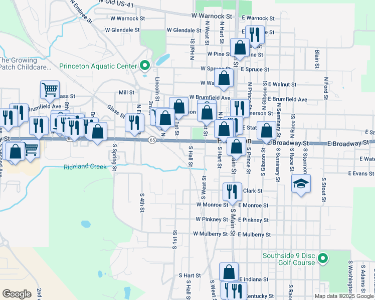 map of restaurants, bars, coffee shops, grocery stores, and more near 101-149 South Hall Street in Princeton