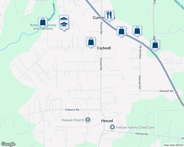 map of restaurants, bars, coffee shops, grocery stores, and more near 5091 Hutchinson Road in Sebastopol