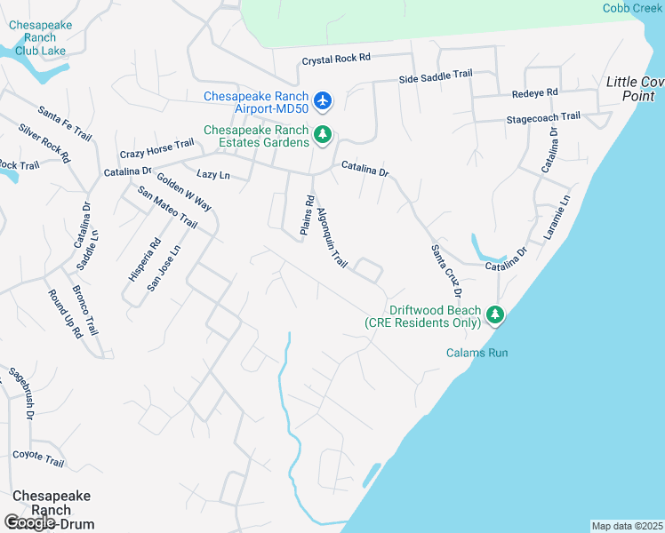 map of restaurants, bars, coffee shops, grocery stores, and more near 12375 Algonquin Trail in Lusby