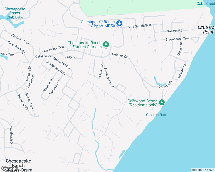 map of restaurants, bars, coffee shops, grocery stores, and more near 12375 Algonquin Trail in Lusby