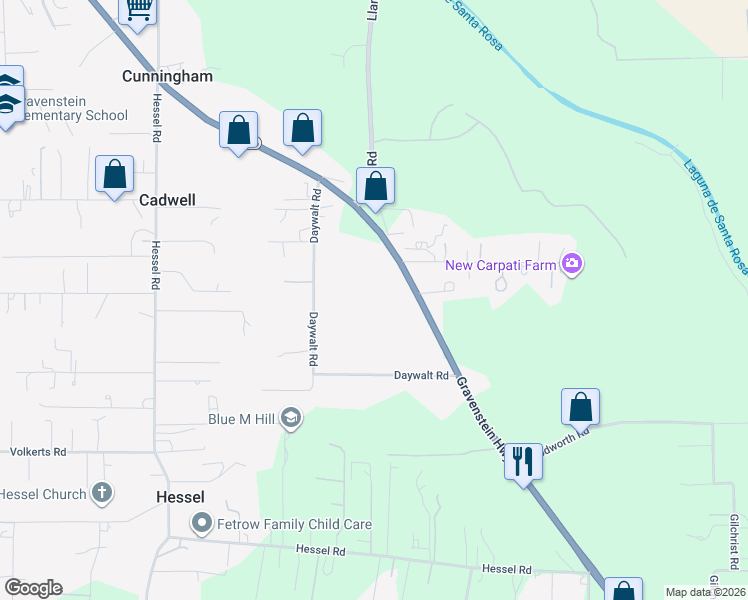 map of restaurants, bars, coffee shops, grocery stores, and more near 4700 Gravenstein Highway South in Sebastopol