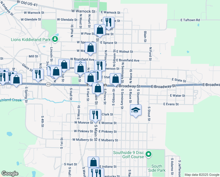 map of restaurants, bars, coffee shops, grocery stores, and more near 217 East Broadway Street in Princeton