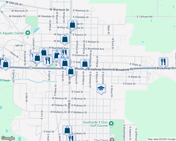 map of restaurants, bars, coffee shops, grocery stores, and more near 315 East Broadway Street in Princeton