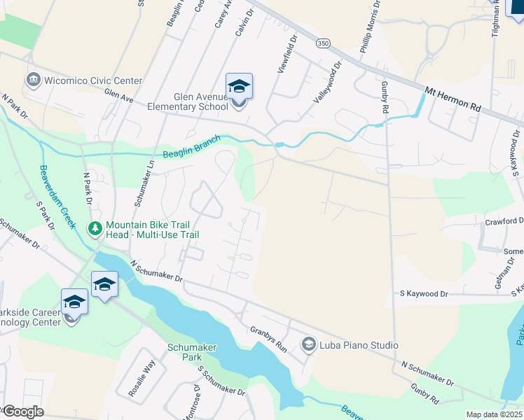 map of restaurants, bars, coffee shops, grocery stores, and more near 1007 Zircon Court in Salisbury