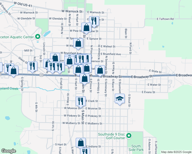 map of restaurants, bars, coffee shops, grocery stores, and more near 217 East Broadway Street in Princeton