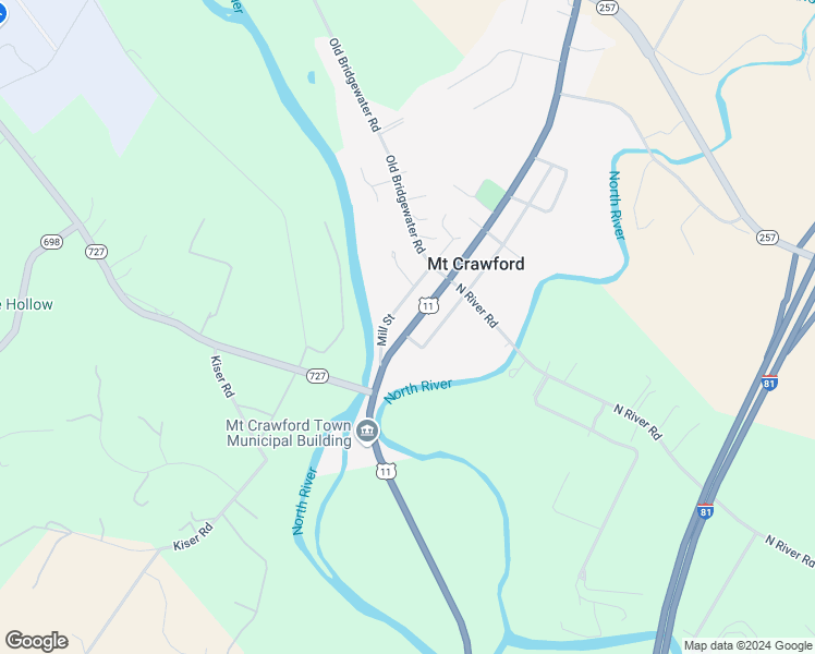 map of restaurants, bars, coffee shops, grocery stores, and more near 425 South Main Street in Mount Crawford