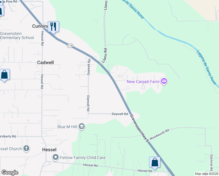 map of restaurants, bars, coffee shops, grocery stores, and more near 4700 Gravenstein Highway South in Sebastopol