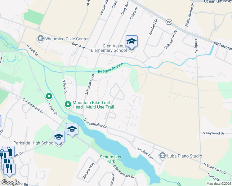 map of restaurants, bars, coffee shops, grocery stores, and more near 603 Edgewater Drive in Salisbury