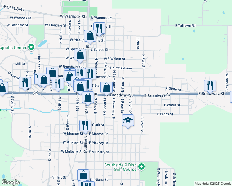 map of restaurants, bars, coffee shops, grocery stores, and more near 315 East Broadway Street in Princeton