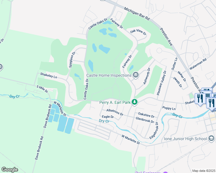 map of restaurants, bars, coffee shops, grocery stores, and more near 1409 Saint Andrews Lane in Ione