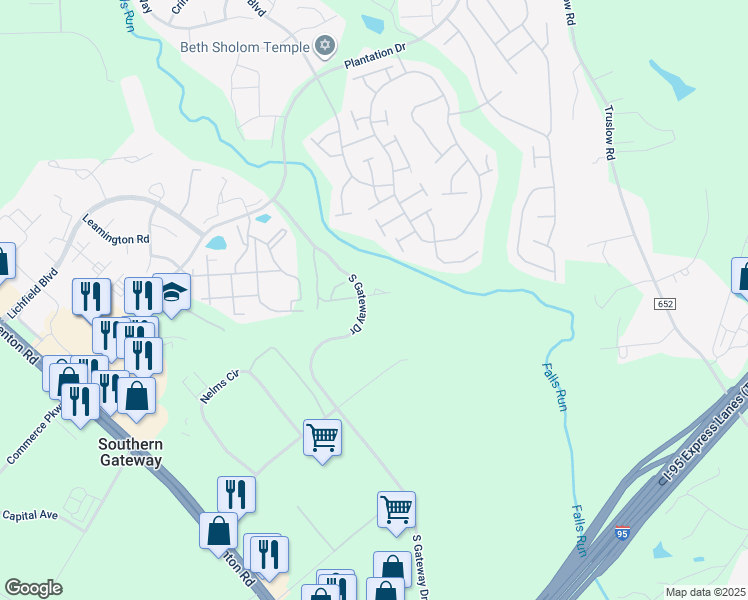 map of restaurants, bars, coffee shops, grocery stores, and more near 110 Noble Court in Fredericksburg