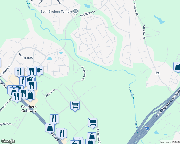 map of restaurants, bars, coffee shops, grocery stores, and more near 210 Noble Court in Fredericksburg