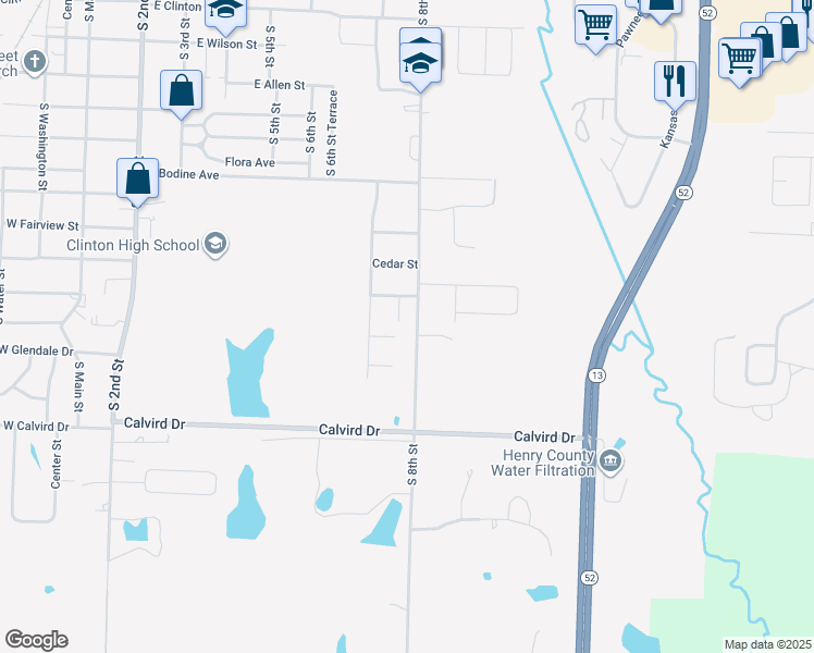 map of restaurants, bars, coffee shops, grocery stores, and more near 1425-1599 South 8th Street in Clinton