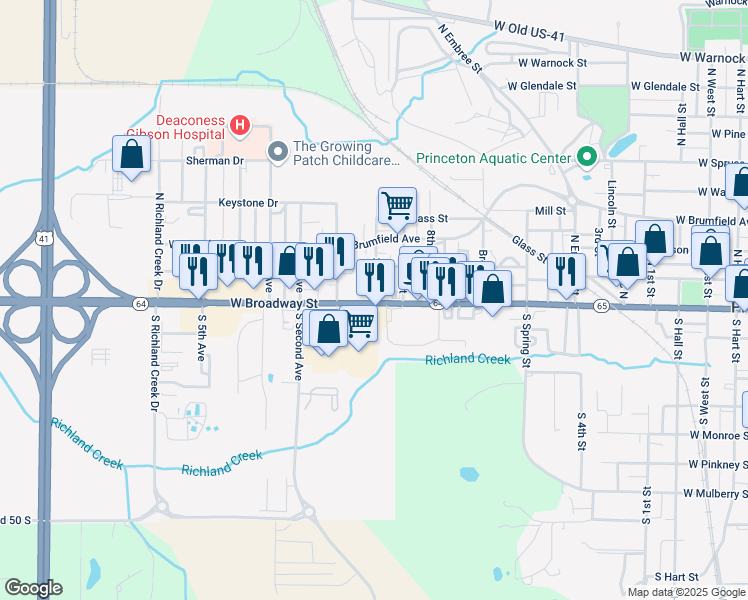 map of restaurants, bars, coffee shops, grocery stores, and more near 1500 West Broadway Street in Princeton