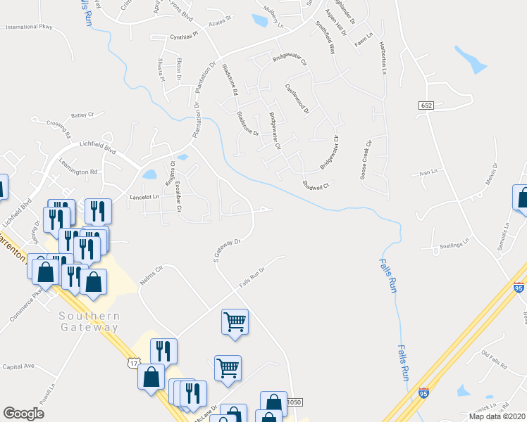 map of restaurants, bars, coffee shops, grocery stores, and more near 204 Noble Court in Fredericksburg