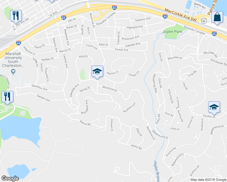 map of restaurants, bars, coffee shops, grocery stores, and more near 900 Montrose Drive in Charleston