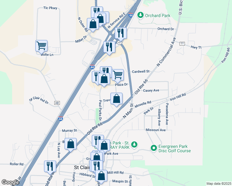 map of restaurants, bars, coffee shops, grocery stores, and more near 940 Plaza Court South in Saint Clair