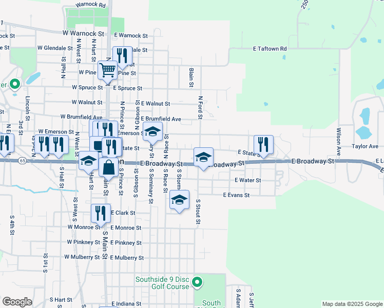 map of restaurants, bars, coffee shops, grocery stores, and more near 612 East State Street in Princeton