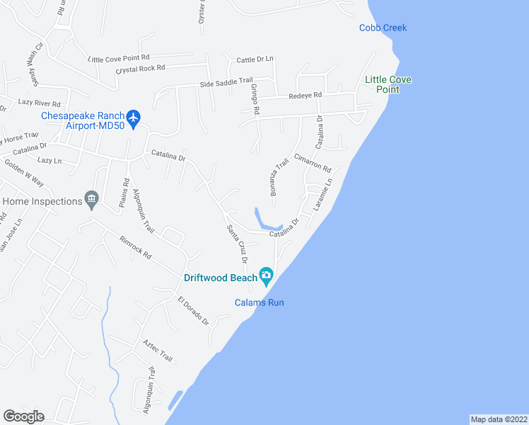 map of restaurants, bars, coffee shops, grocery stores, and more near 12223 Bonanza Trail in Lusby