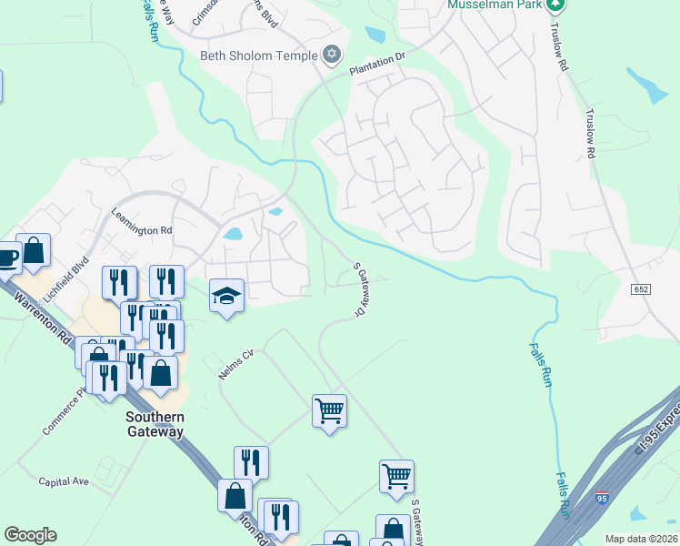 map of restaurants, bars, coffee shops, grocery stores, and more near 211 Castle Ridge Court in Fredericksburg