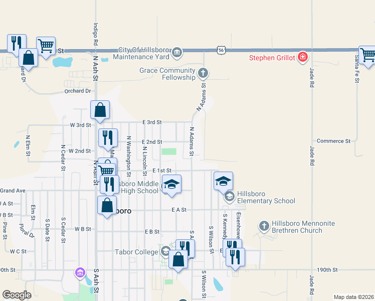 map of restaurants, bars, coffee shops, grocery stores, and more near 551-599 E 2nd St in Hillsboro