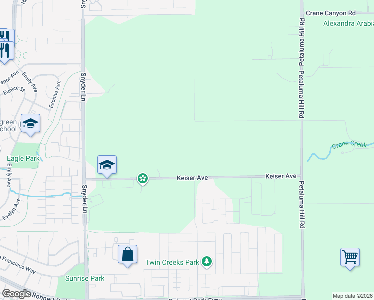 map of restaurants, bars, coffee shops, grocery stores, and more near 1575 Keiser Avenue in Santa Rosa