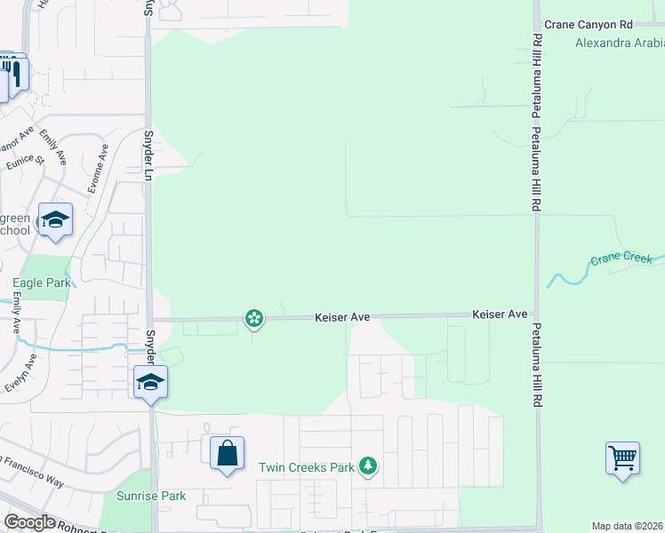 map of restaurants, bars, coffee shops, grocery stores, and more near 1575 Keiser Avenue in Santa Rosa