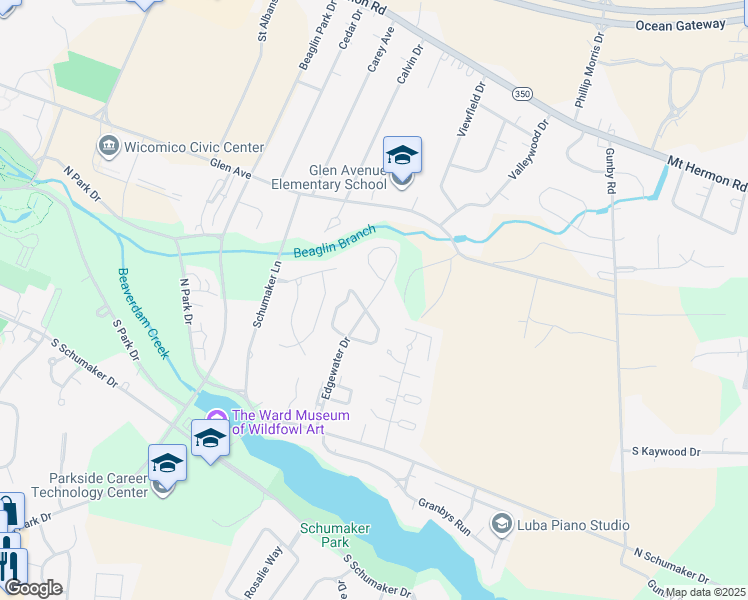 map of restaurants, bars, coffee shops, grocery stores, and more near 509 Edgewater Drive in Salisbury
