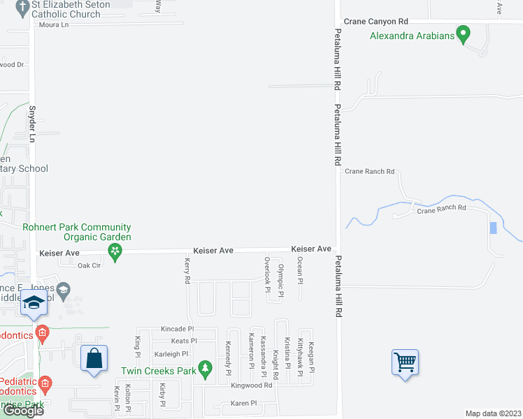 map of restaurants, bars, coffee shops, grocery stores, and more near 5989 Petaluma Hill Road in Santa Rosa