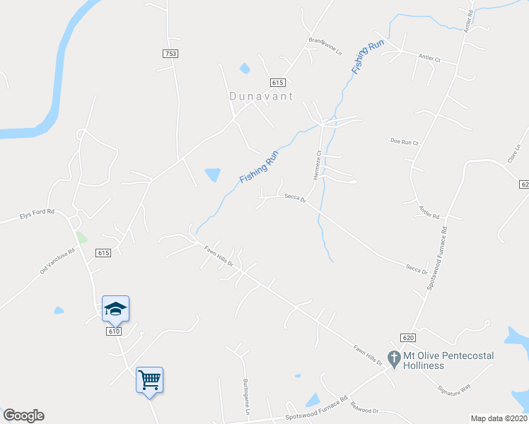 map of restaurants, bars, coffee shops, grocery stores, and more near 9512 Secca Drive in Fredericksburg