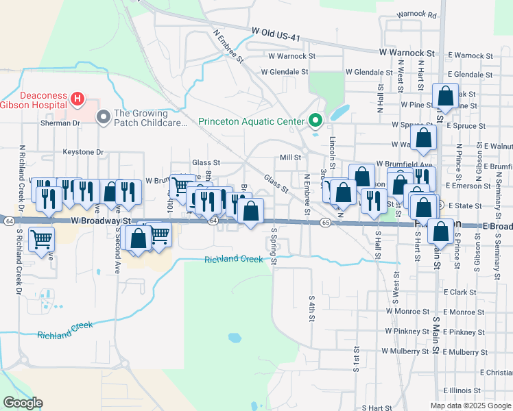 map of restaurants, bars, coffee shops, grocery stores, and more near 1038 West Broadway Street in Princeton
