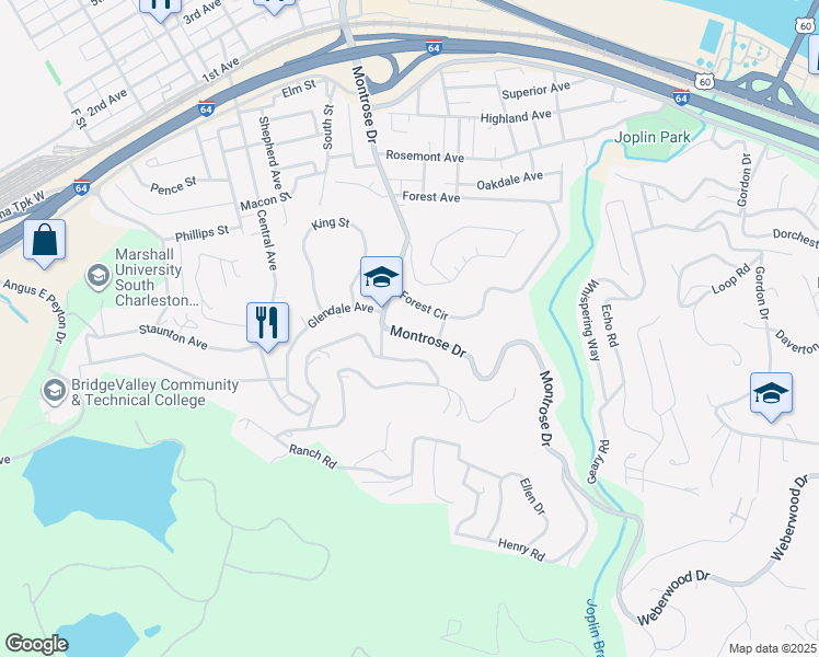 map of restaurants, bars, coffee shops, grocery stores, and more near 707 Forest Circle in Charleston