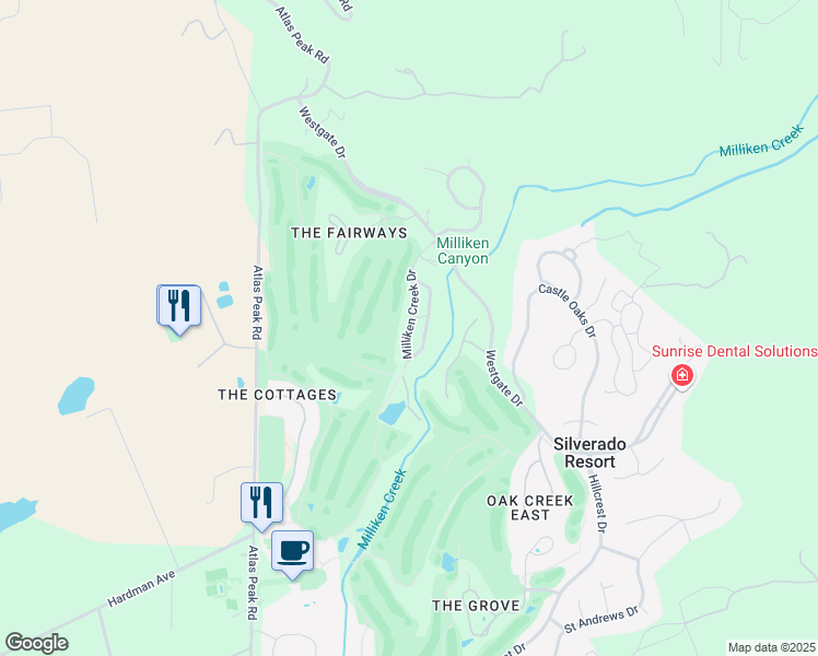 map of restaurants, bars, coffee shops, grocery stores, and more near Milliken Creek Drive in Napa County