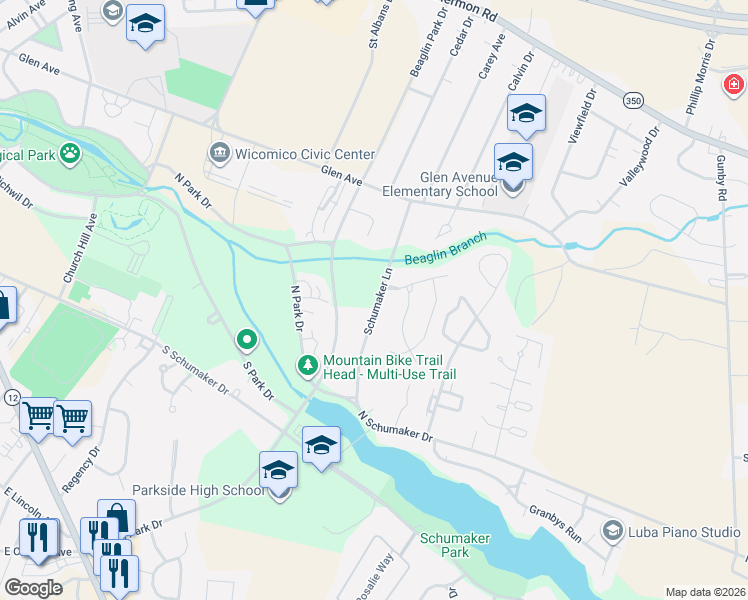 map of restaurants, bars, coffee shops, grocery stores, and more near 1301 Foggy Bottom Dr in Salisbury